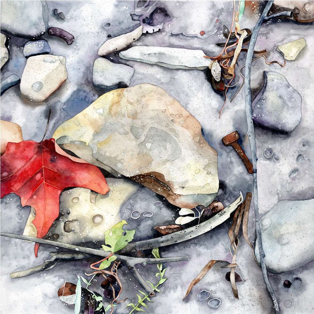 River Divination No. 2 Passing Through watercolor of the Mississippi River shoreline by Kristin Maija Peterson